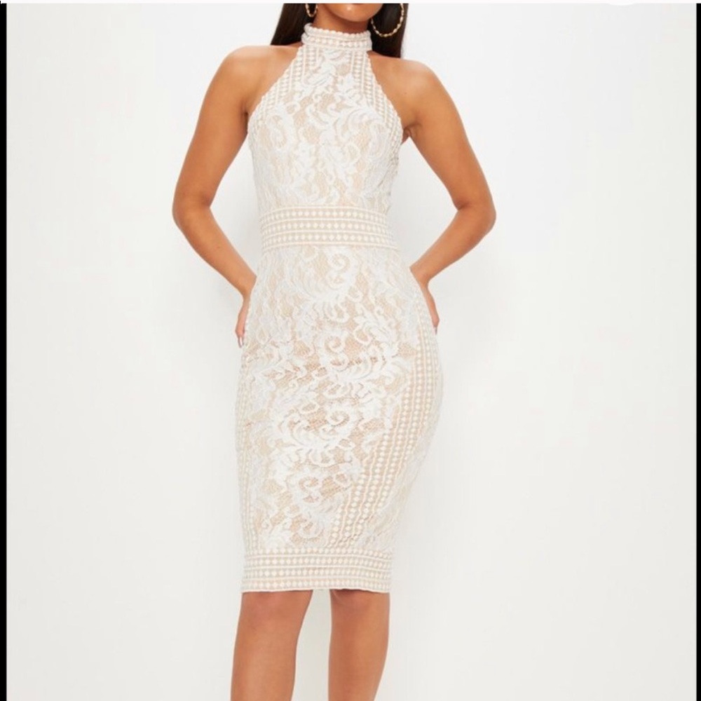 White Lace Crochet High Neck Midi Dress
Size 10